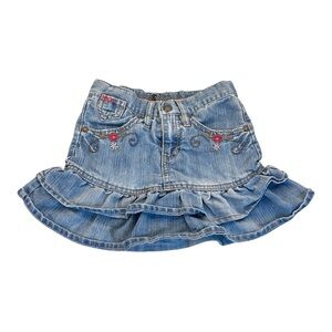 Squeeze Jeans Vintage Y2K Floral Embroidered Ruffle Denim Skirt Size Large/6